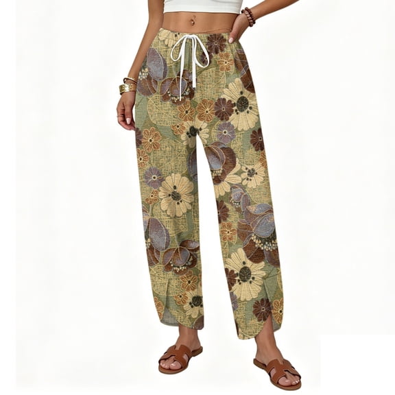 Wide Leg Pants Woman Flowy Palazzo Drawstring Elastic Waist Trousers with Pockets Casual Lounge, S