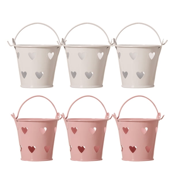 WORGEOUS 6 cubos de hojalata, cubos huecos en forma de corazón, macetas, cajas organizadoras de dulces para bodas en casa (blanco + rosa)