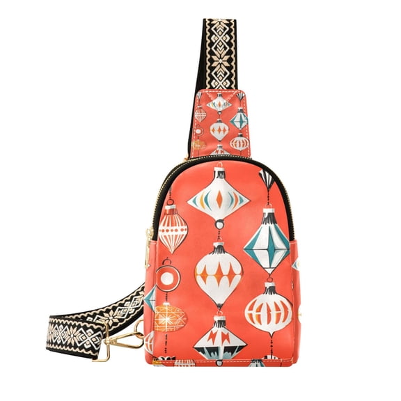 FORMRS Womens Crossbody Sling Bag Travel Daypack Shoulder Chest Backpack, Retro Christmas Ornaments Pattern