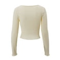 thumbnail image 4 of Women Knit Crop Tops Solid Color Ribbed Front Cross Low Cut Long Sleeve Sweaters Streetwear, 4 of 7