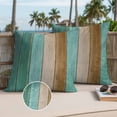 thumbnail image 3 of Teal Brown Wooden Outdoor Pillow Covers 16x16 Set of 2,Waterproof Patio Throw Pillowcase Protectors,Farmhouse Vertical Striped Art Decorative Pillow Shams Cushion Covers for Seat Bed Couch Sofa, 3 of 8