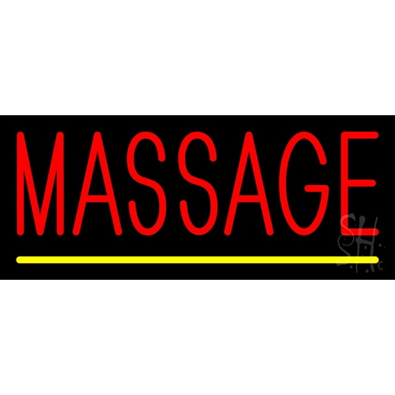 Red Massage LED Neon Sign 10 x 24 - inches, Black Square Cut Acrylic Backing, with Dimmer - Bright and Premium built indoor LED Neon Sign for Spa interior decor and storefront.