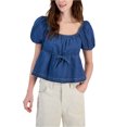 thumbnail image 1 of PLANET HEART Womens Denim Top Peasant Blouse, Blue, Small, 1 of 1