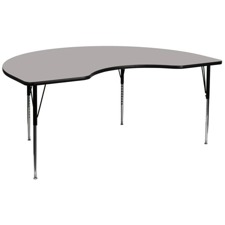 UPC: 0847254024631 | Flash Furniture Wren 48 W x 96 L Kidney Grey HP Laminate Activity Table – Standard Height Adjustable Legs