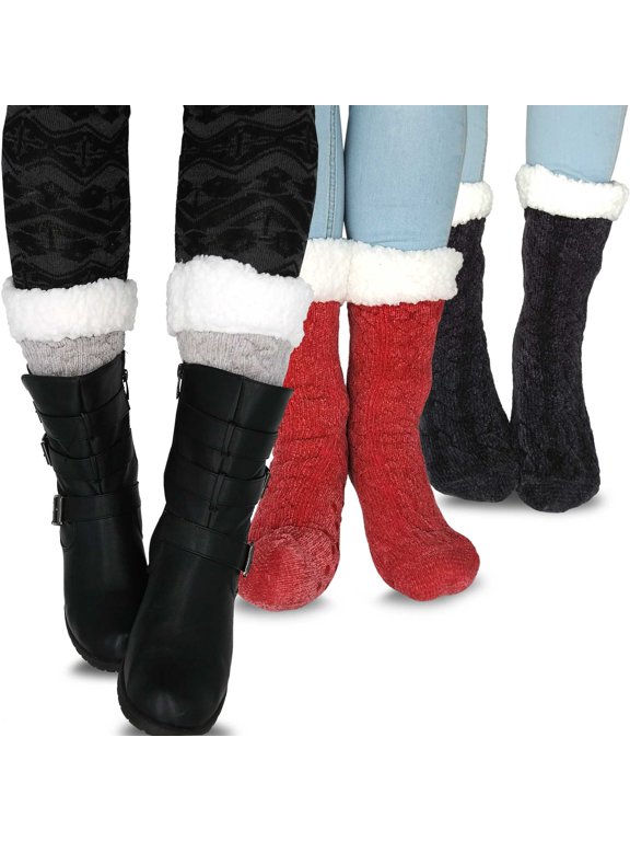 Teehee Winter Warm Double Layer Thermal Crew Socks 3-Pack for Women and Men