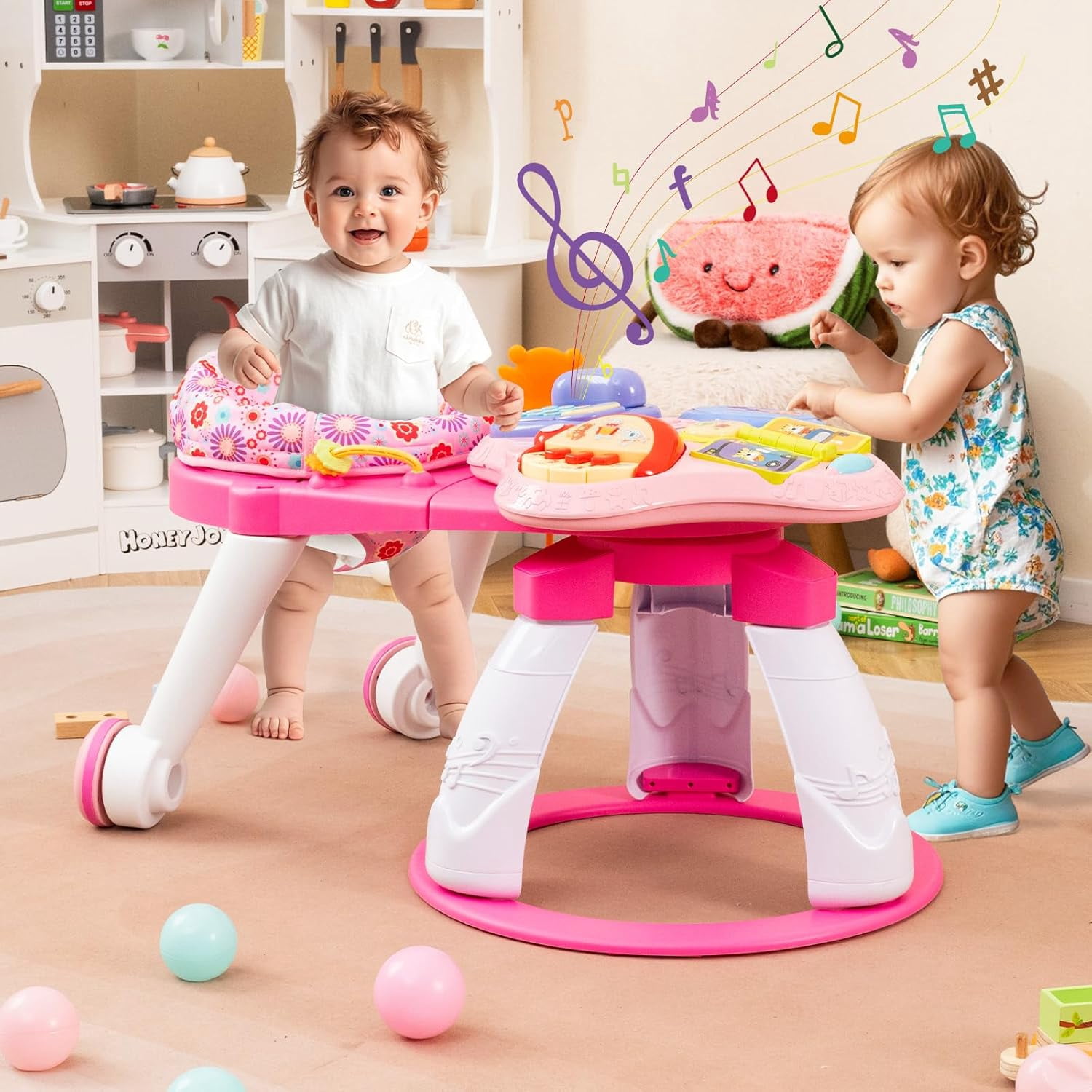OLAKIDS 3 in 1 Walk Around Baby Activity Center, Baby Walker with Play Table, Wheels, Detachable Seat Cushion, 3 Adjustable Heights, Learning Toys for Boys Girls Aged 6-36 Months