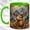 Green, variant on Mountain Deer Coffee Mug, Scenic Nature Mug, Ceramic 11 oz