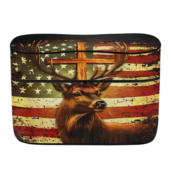 Psesaysky Deer Cross American Flag RV Dual Propane Tank Cover, Polyester Fabric Waterproof Weather Resistant for Travel Outdoor Camping