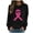 Black, variant on Pink Ribbon Women Fashion Casual Print Round Neck Loose Long Sleeve T-shirt Tops Blouse