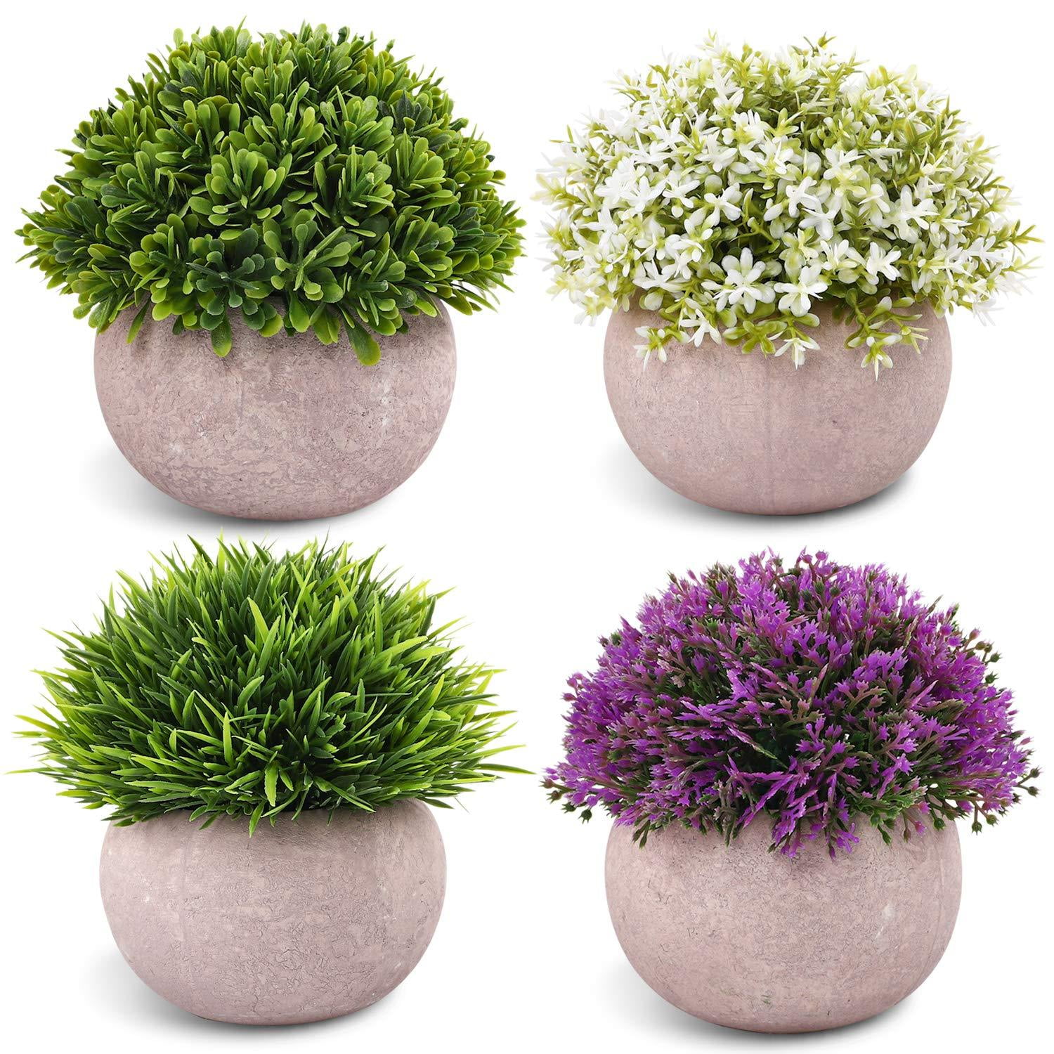 Azoco Small Artificial Plants Mini Fake Plants Decoration Fresh Green Grass in Pot for Bathroom Farmhouse Home House Office Table Decor Set of 3 Mixed