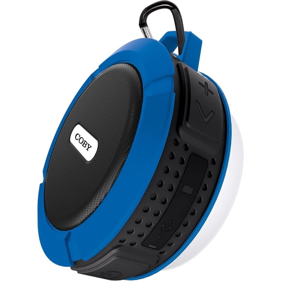 Coby Rugged Gear Shower Speaker, Portable Bluetooth Speaker with Suction Cup, IPX5 Waterproof, Hands-Free Calls, Rechargeable Battery with 7-Hour Playtime, Includes USB-to-Micro-USB Cable, Blue
