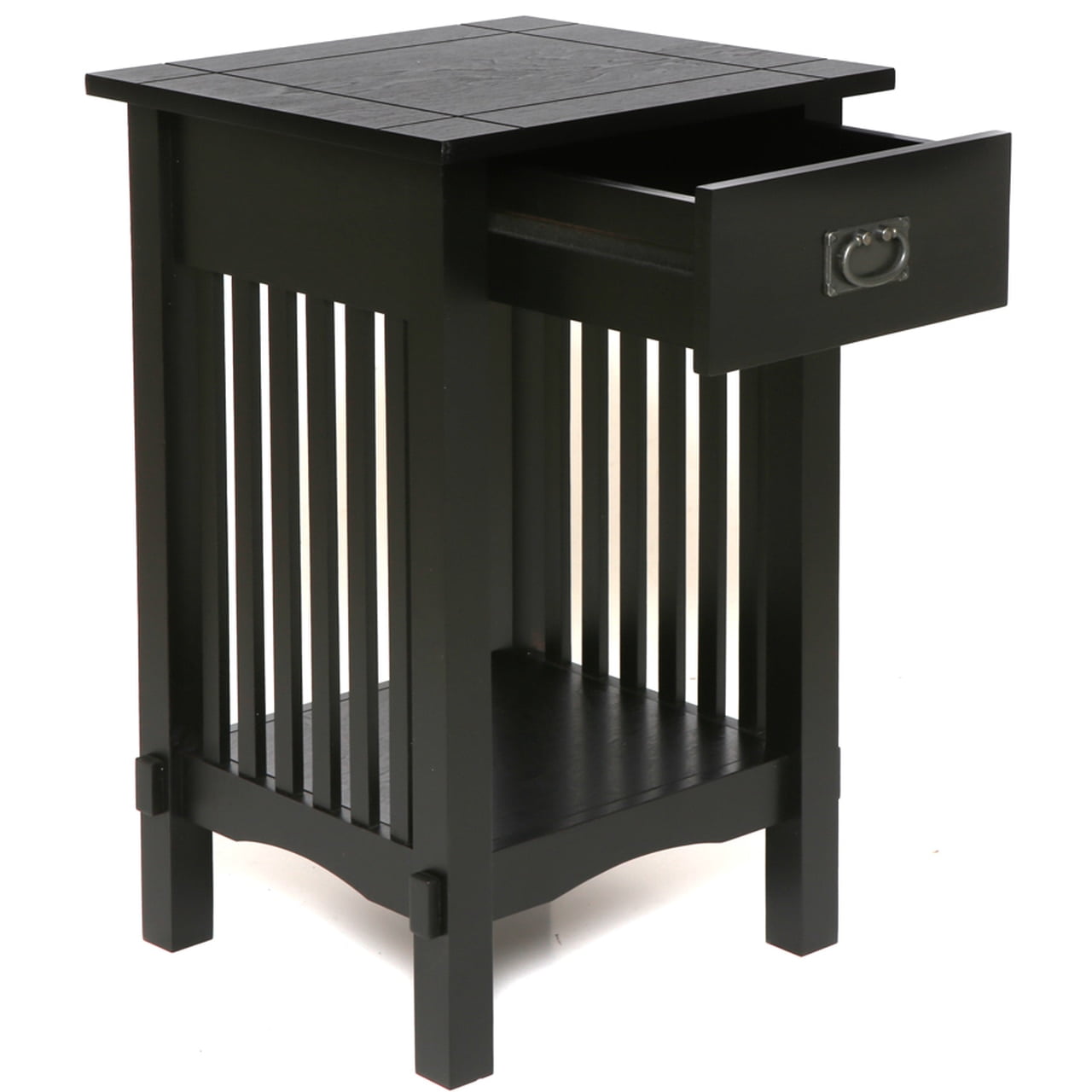 Legacy Decor Mission Style Telephone Night Stand End Table in Antique Black Finish With Drawer