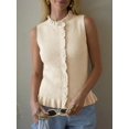 thumbnail image 4 of Women Sleeveless Ruffle Knit Cardigan Vest Button Down Cropped Tank Top, 4 of 6