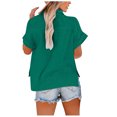 thumbnail image 3 of hotojiny Womens Plus Size Button Down Shirts Casual Cotton Linen Short Sleeve Lapel Blouse Summer Loose Lounge Tops, 3 of 5