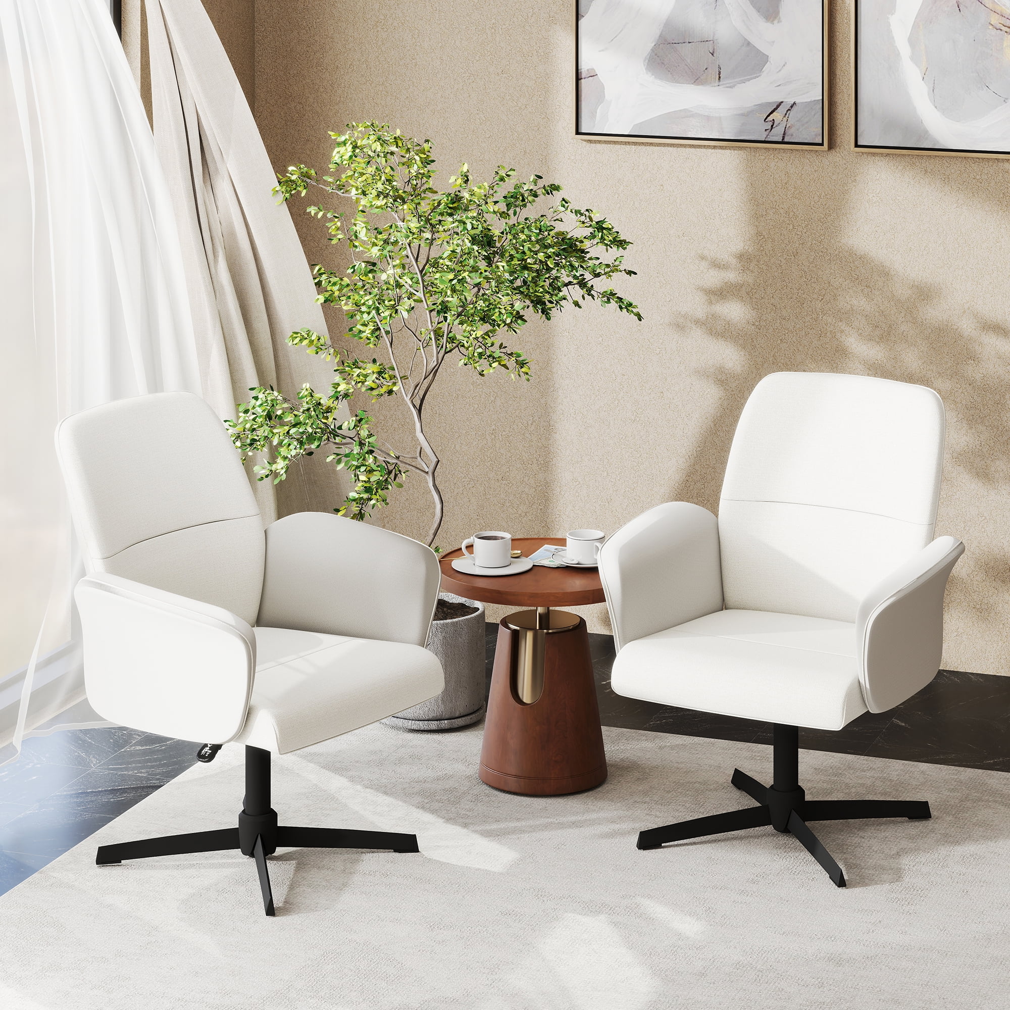 Homy Casa Swivel Accent Chair, Adjustable Height, Lounge Chair for Vanity Patio Bedroom, Ivory