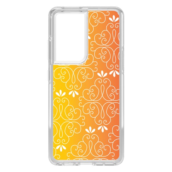 DistinctInk Clear Shockproof Hybrid Case for Galaxy S21 ULTRA 5G (6.8" Screen) - TPU Bumper, Acrylic Back, Tempered Glass Screen Protector - Yellow Orange Red Gradient