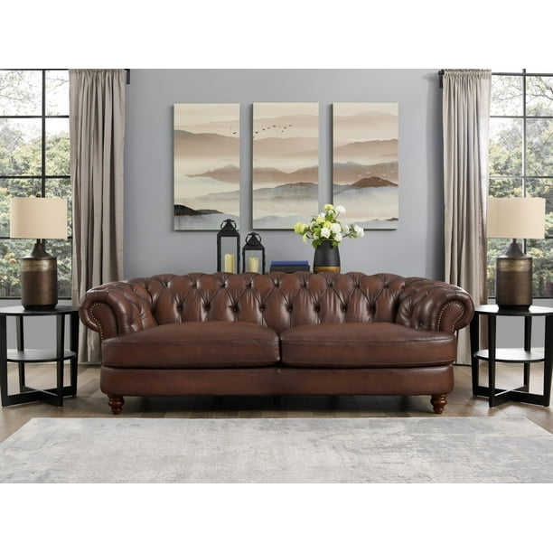 Hydeline Newport 100 Leather Sofa, Mid Century Modern Camel Brown Leather Sofa Newport