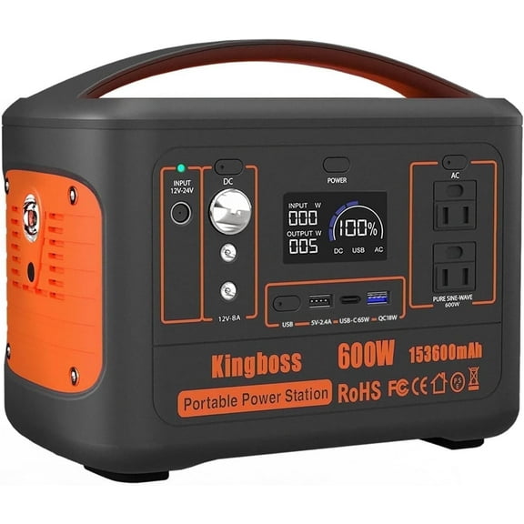 Portable Power Station 600W (Peak 1200W) 568Wh 153600mAh Lithium Battery 110V/600W, AC Outlet Portable Solar Generator for Home Use Outdoor Power Bank Backup, RV, Travel