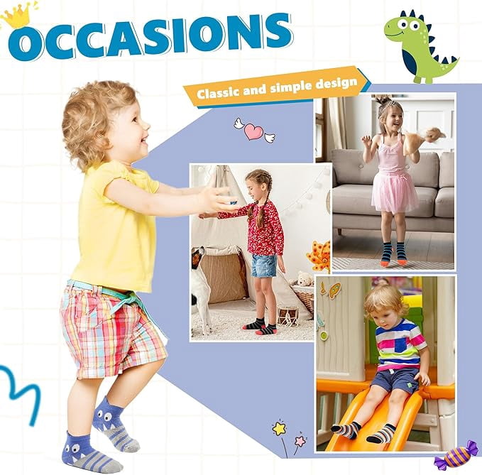 Toddler Baby Non Slip Ankle Socks with Grippers Kids Boys Girls Socks 12 Pairs for 1-7 Years Infant Children