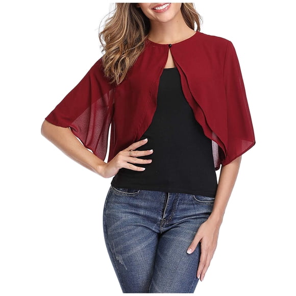 SZJXBUY Summer Dress Cardigans for Women Flowy Casual Open Front Chiffon Capelet Soft Shawls and Wraps for Evening Dresses Wedding Formal Dress Shawl Cape Cover up Wine,M