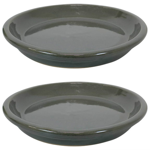 Sunnydaze 11.75" Round Gray Ceramic Outdoor Flower Pot Saucer 2-Count