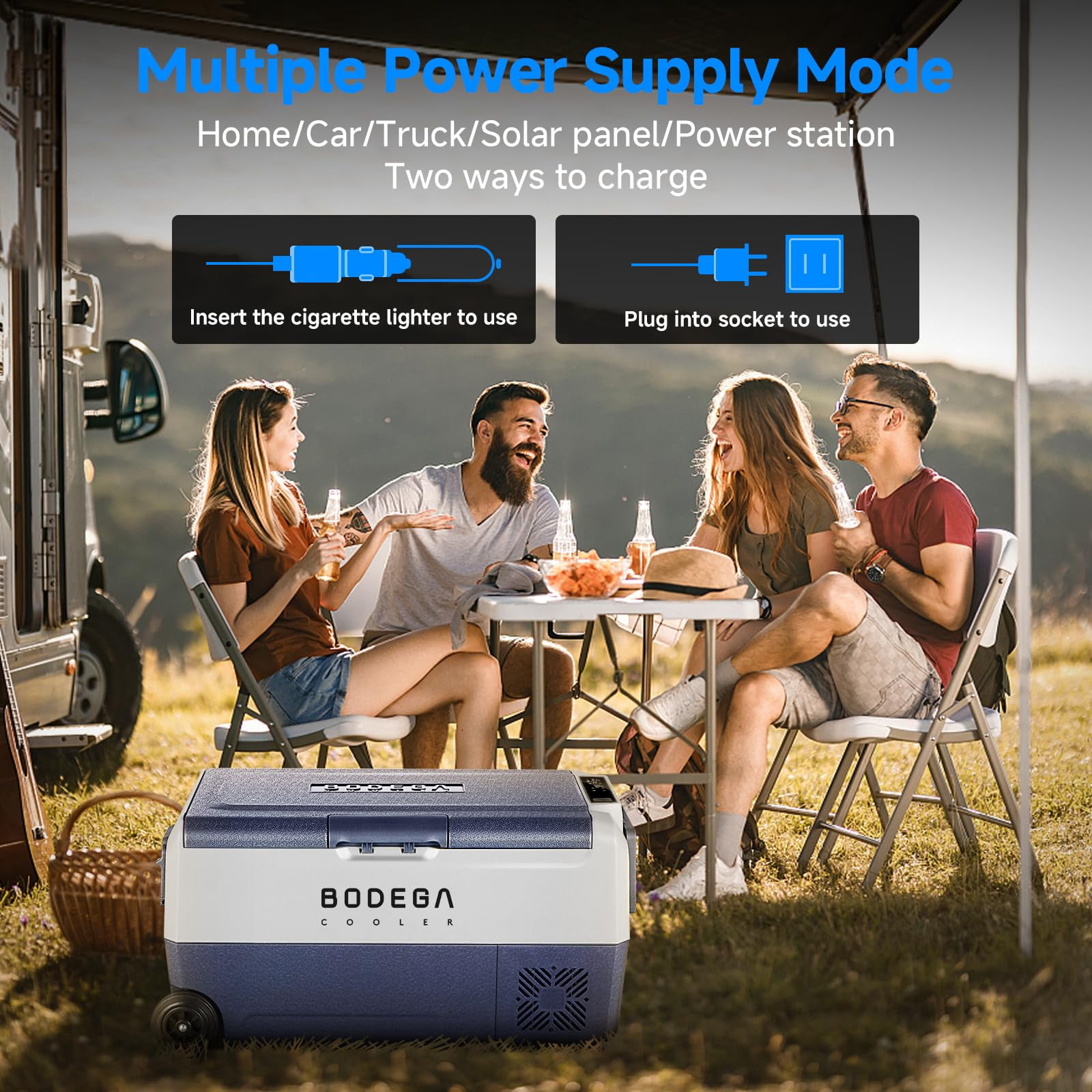 BODEGA 12 Volt Car Refrigerator,64 Quart Portable Car Freezer Fridge Bluetooth Control,(60L) -4℉-68℉ Electric Cooler 12/24V DC and 100-240V AC for Travel,Camping,RV,Boat Road Trip Tailgating