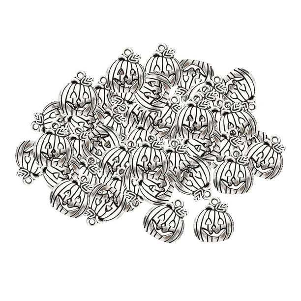 50 piezas de colgantes de calabaza de Halloween, colgantes de collar, colgantes decorativos vintage Plata
