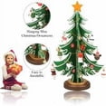 thumbnail image 3 of Mini árbol de Navidad, mini árbol de Navidad de madera, con 18 mini adornos navideños y 1 estrella para decoración navideña, decoración de mesa, regalo de Navidad (verde), 3 of 5