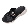 thumbnail image 2 of Samdudou Casual Sandals for Women Summer Open Toe Slip On Slides Woven Raffia Strap Texture Metal Buckle Detail Outdoor Walking Shoes Chic Beach Vacation Slippers Ladies, 2 of 9