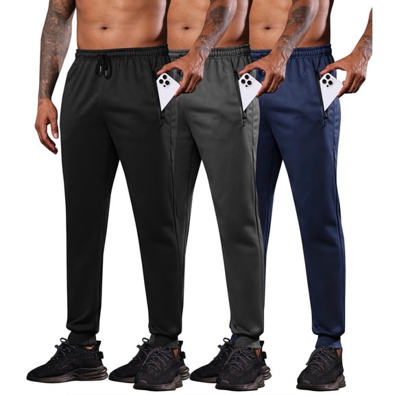 BUYJYA Men's Sweatpants Joggers Jogging Workout Athletic Pants with Zipper Pockets 3 Piece Set for Running Gym Hiking