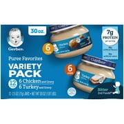 Gerber 2nd Foods Puree Favorites, Chicken and Turkey Baby Food Variety Pack, 2.5 oz Jars (12 Pack)