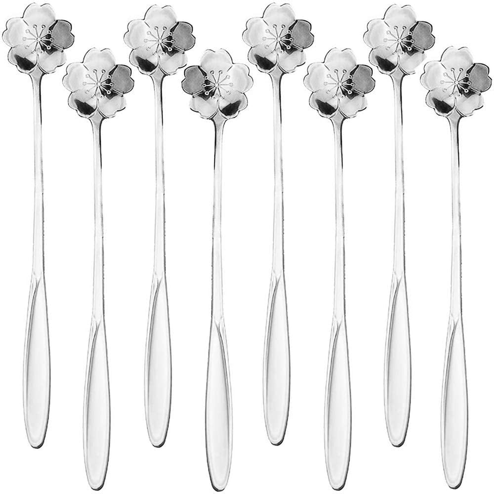 8Pcs Flower Spoon Set 304 Stainless Steel Teaspoon for Coffee Tea Mixing Sugar 