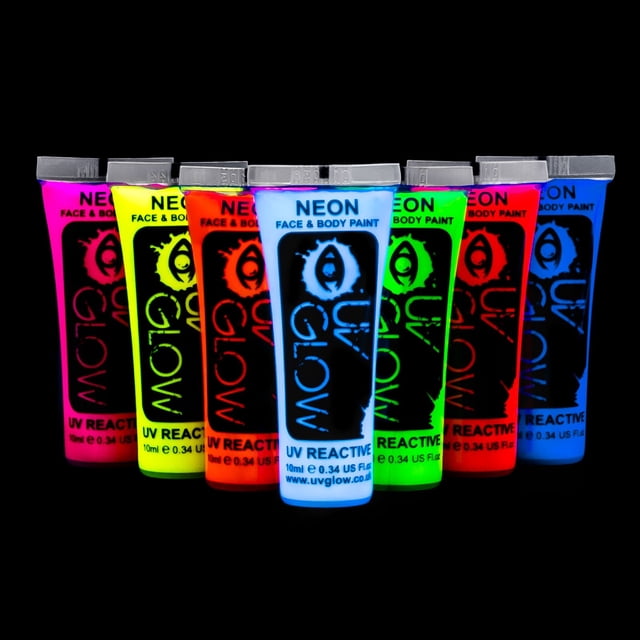 Pintura facial y corporal con luz negra que brilla UV, 0,34 oz, fluorescente de neón (0,34 onzas líquidas (paquete de 7))