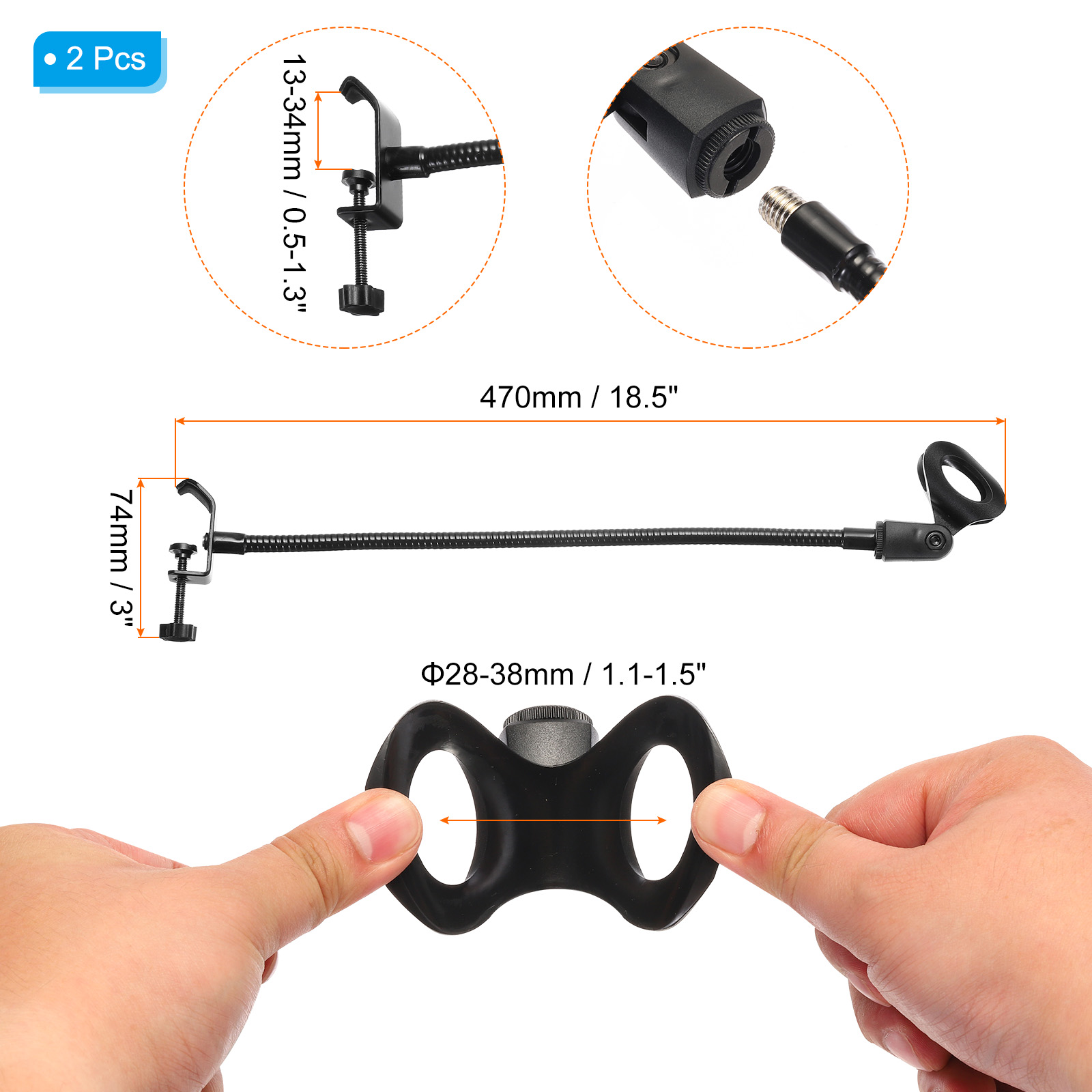 Uxcell 18.5" Gooseneck Desk Mic Stand with Clip, 3/8" to 5/8" Mic Holder, Black, 2Pcs