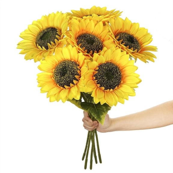 EFINNY 38cm Artificial Silk Yellow Sunflower Wedding Bouquet (6 Count)