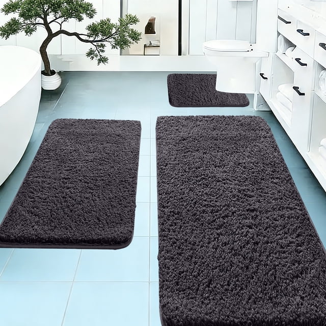 Colors 3 Piece Memory Foam Bathroom Rug Set Soft Non Slip Bath Mat Absorbent Perfect For Bathroom Laundry Room Mat