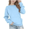 thumbnail image 2 of Spazoro Girls Swearshirts, Crew Neck Long Sleeve Solid Color Fall Winter Casual Pullover Tops for Girls Blue Size 5 T, 2 of 7