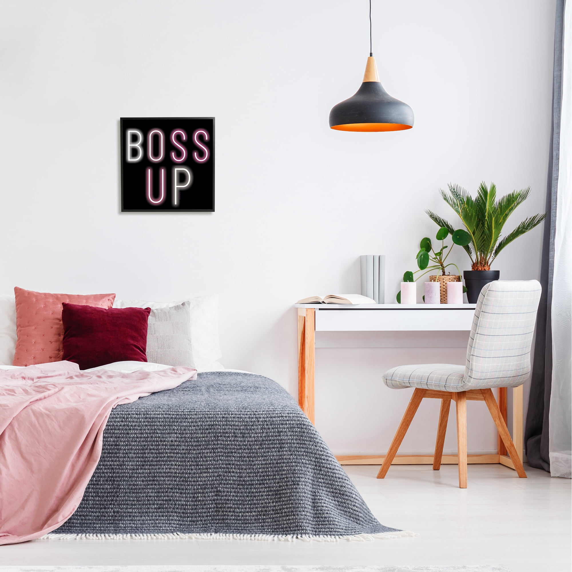 Stupell Industries Boss Up Modern Phrase Inspirational Painting Black Framed Art Print Wall Art, 17 x 17