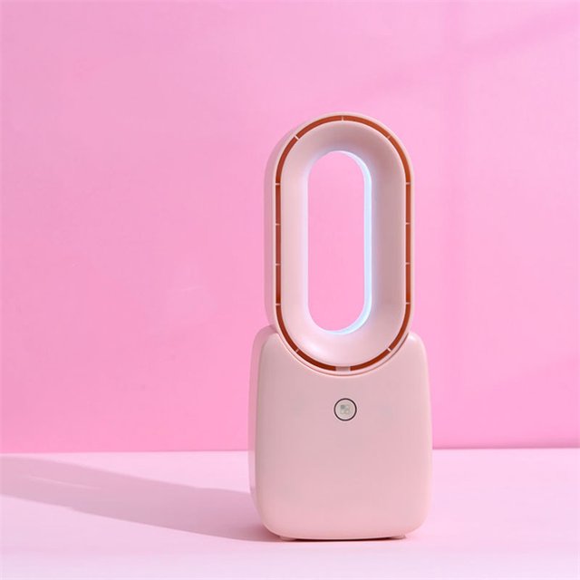 Portable Office Home Desktop USB Rechargeable Mini Bladeless Fan Pink With Battery And Light