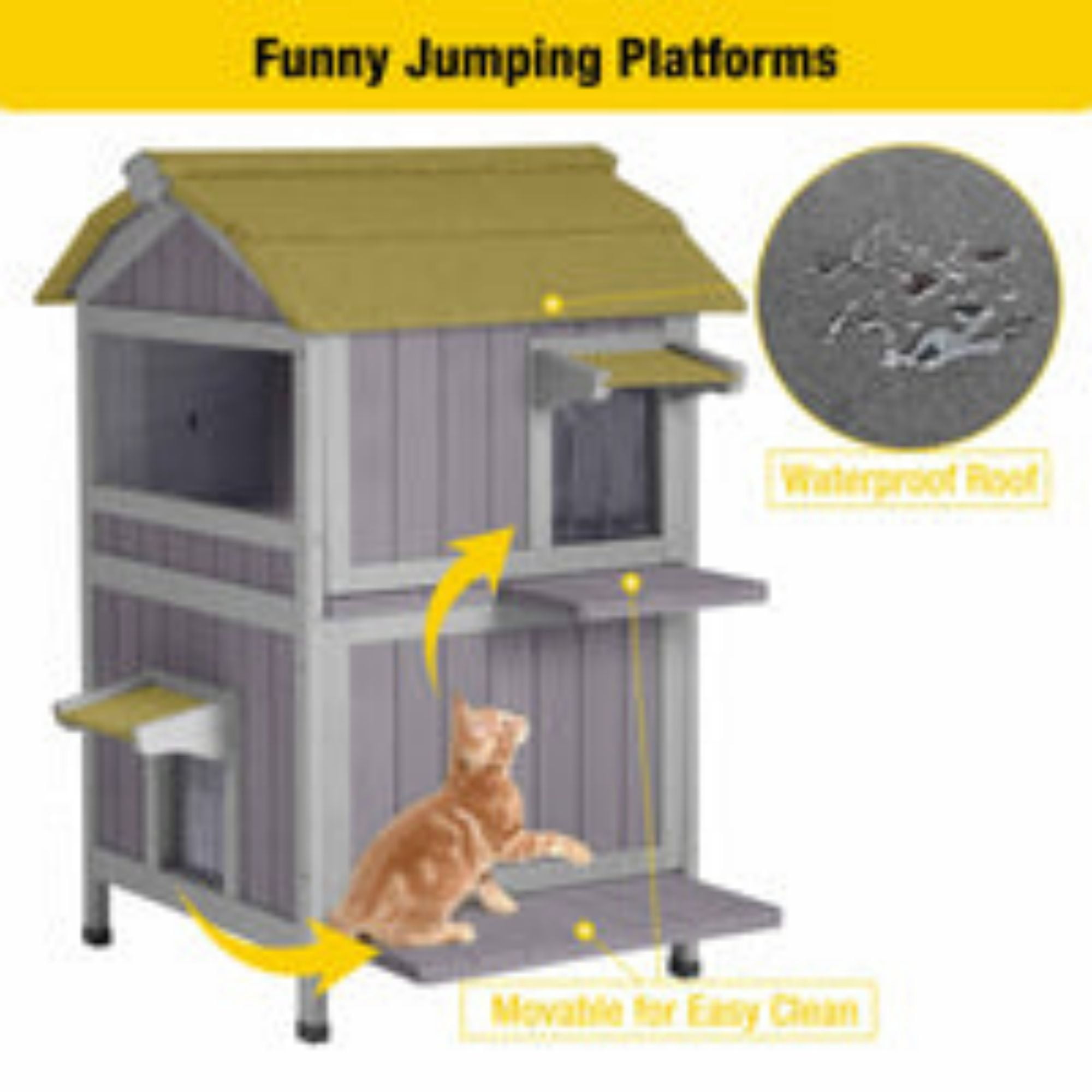 Aivituvin Outdoor Cat House Weatherproof, Feral Cat Shelter for Winter 2 Story Cat Condos Escape Doors with Balcony
