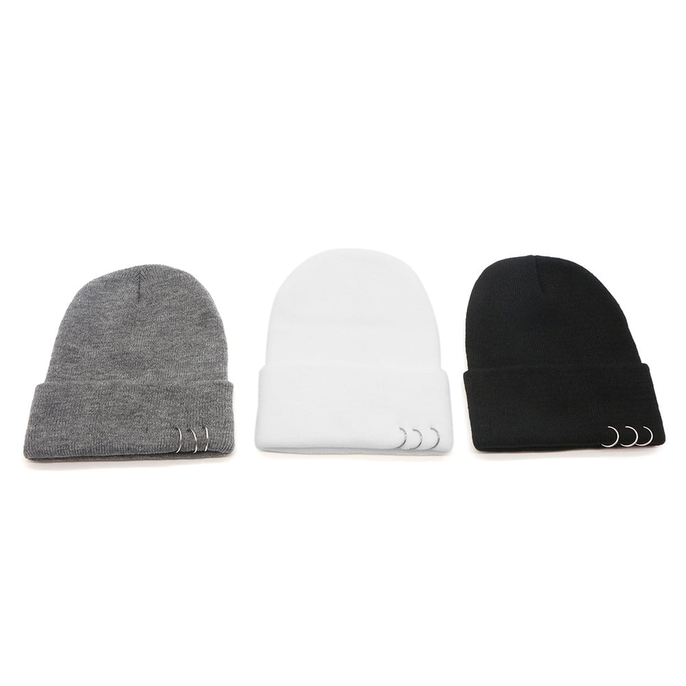 Unisex Metal Ring Knitted Beanie Hat 