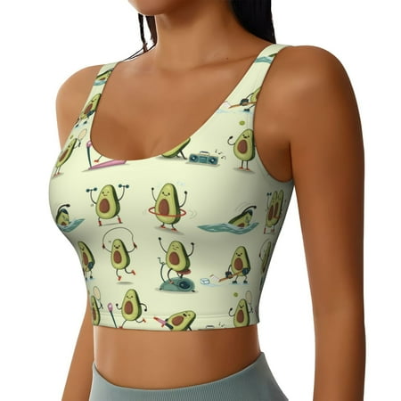 Haiem Avocado for Exercise Pattern Womens Sports Bra - U Neck Padded Low Impact Yoga Bra Workout Crop Top Gym Moisture-Wicking Workout Vest -XX-Large