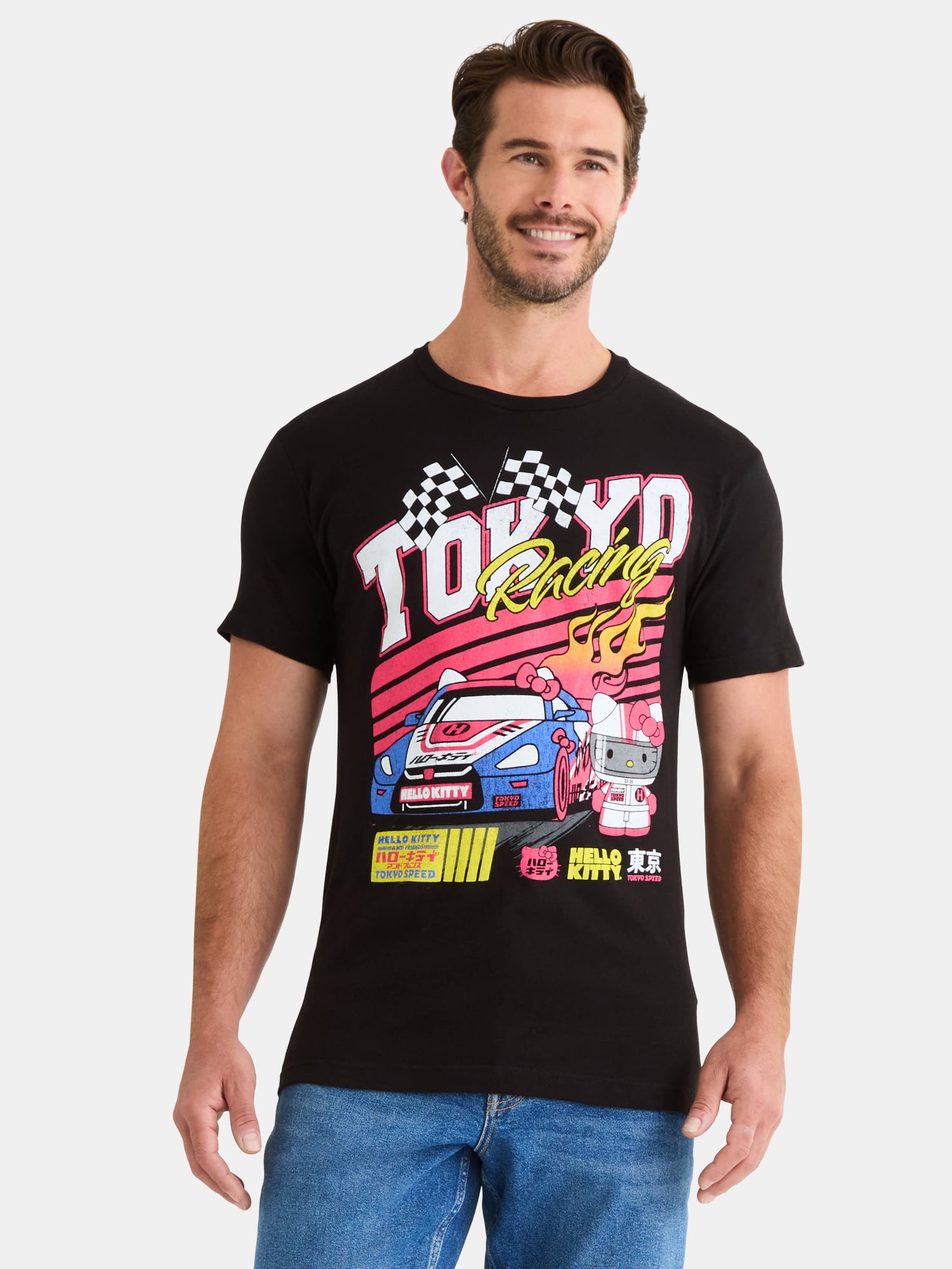 Hello Kitty Men's and Big Men's Tokyo Speed Racing Graphic Tee