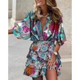 thumbnail image 1 of Autumn Summer Ruffled Dress Women Fashion Print Bat Sleeve V-neck Ruffled Mini Dress WomenXXL Gao Jinjia LED, 1 of 2