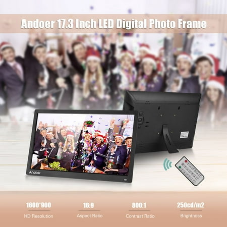 Image of Andoer Digital Photo Frame TN Album 1600*900 Resolution Screen Support Calendar LED Display 17.3 Inch Picture Time MP3 Music Calendar Clock Display Screen Support MP3 Music Movie Music Movie IR 16 9