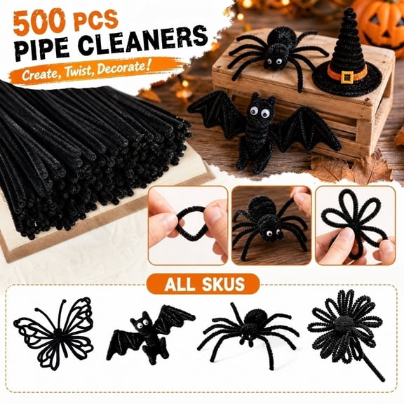 Chenille Stems Black 500 Pack Pipe Cleaners for DIY Art Crafts Halloween Christmas Fall Indoor Decorations Kids Handmade Craft Projects