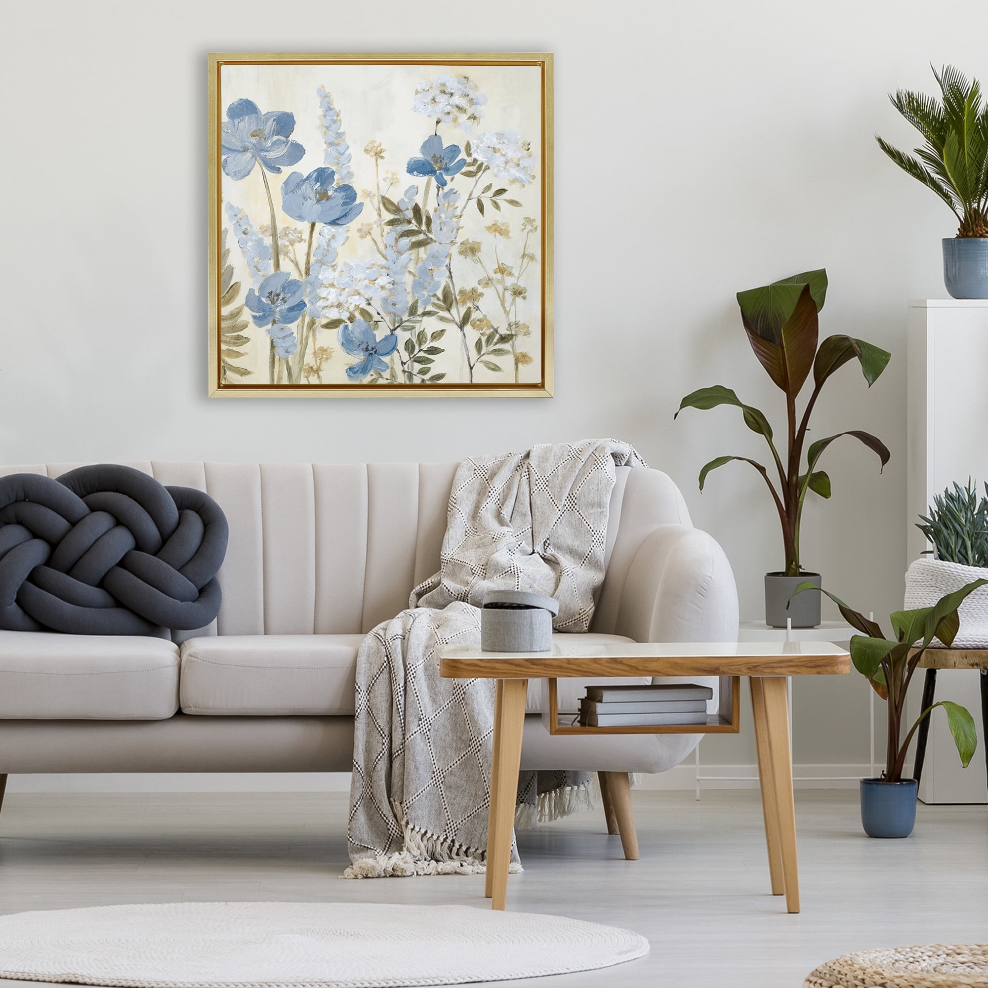 Stupell Industries Peace In The Blue Garden Gold Framed Floater Canvas Wall Art, design by Lanie Loreth