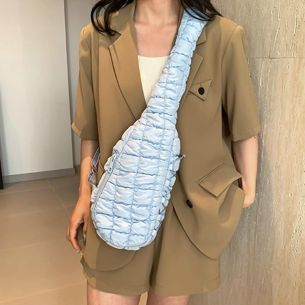 Puffer Belt Bag for Women Cute Waist Packs Crossbody Purse Padded Cross Body Hobo Shoulder Travel Purse Quilted Fanny Pack