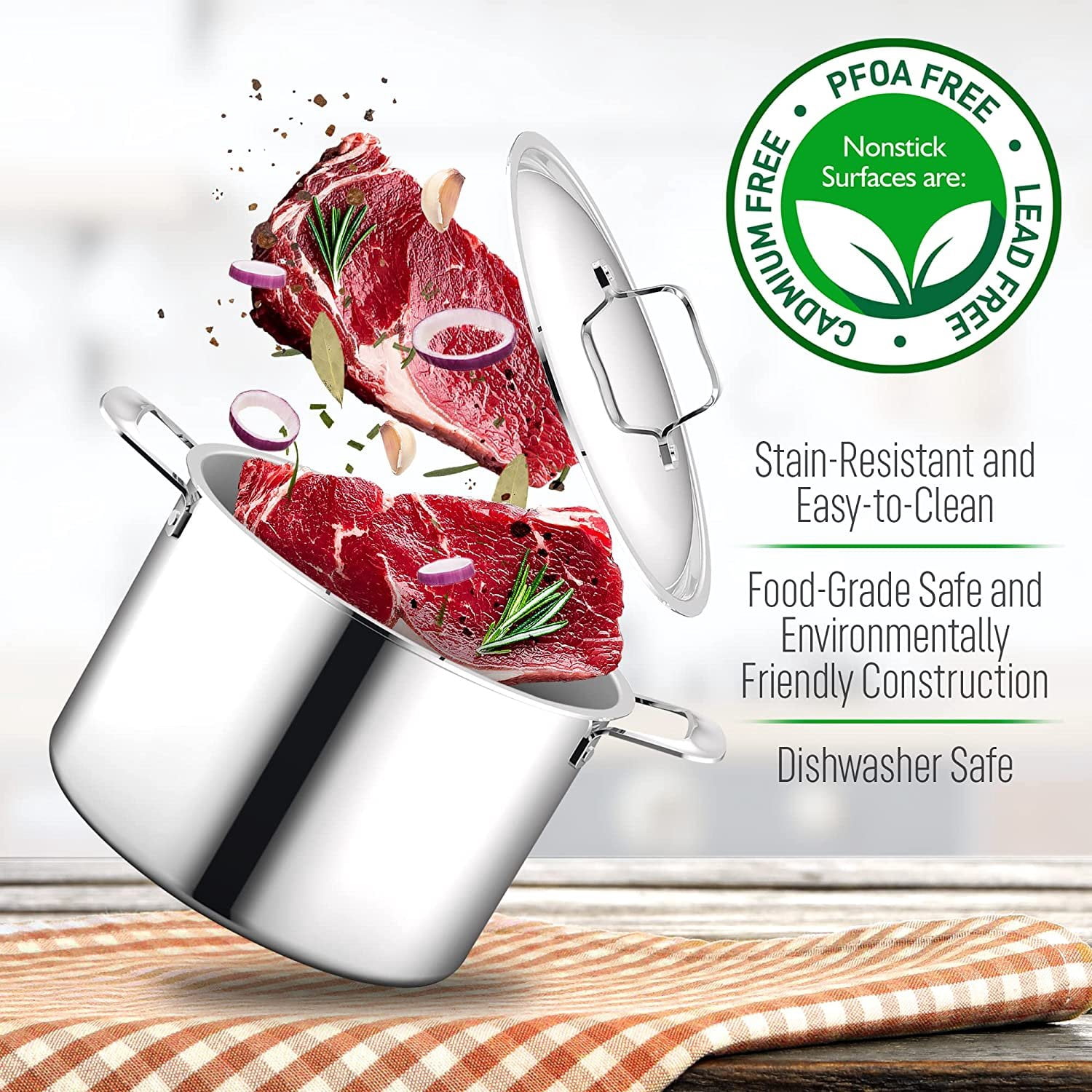 NutriChef 8-quart Stockpot Stainless-Steel Stain-Resistant Pot Kitchen Cookware W/ Satin Interior