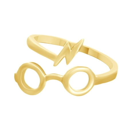 Glass Stone Ring - Harry Potter Glasses Lightening Bolt Open Ring In 14K Yellow Gold Over Sterling Silver